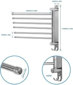Handdokenrek Badkamer - Handdoekhouder RVS 180¬∞ Draaibare Badhanddoekhouder Met 6 Armen Zwenkarm Handdoekenrek Wandmontage Met Haken Badkamerhanddoekhouders Voor Badkamer, Keuken En Kledingkast - (WK 02123) -Huishoudelijke Artikelen Verkoop 1034x1200