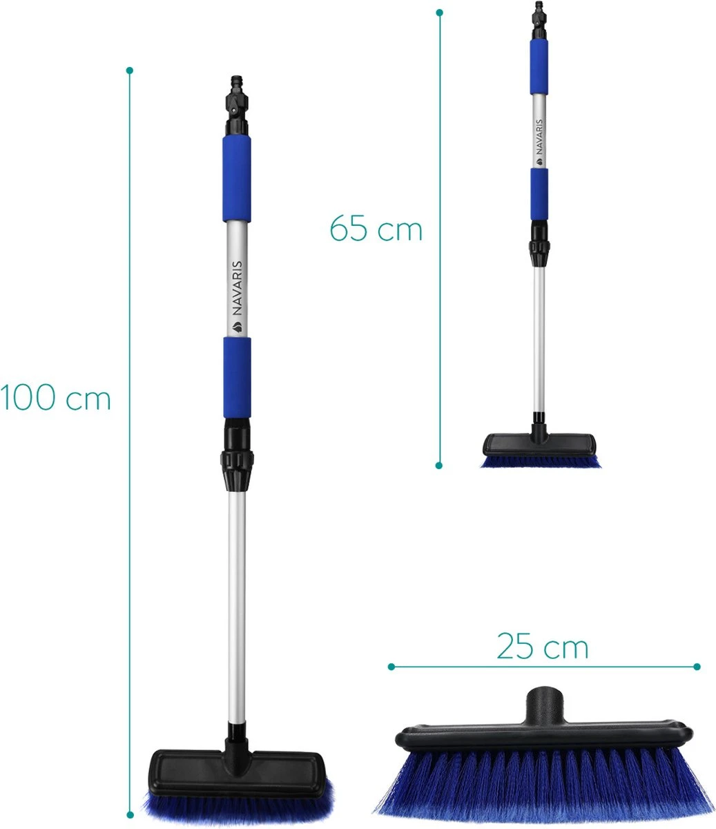 Navaris Telescopische Autowasborstel - Watergevoerde Wasborstel Voor Auto's En Ramen Met Uitschuifbare Lange Handgreep En Zachte Haren - Blauw 5 Navaris Telescopische Autowasborstel - Watergevoerde Wasborstel Voor Auto's En Ramen Met Uitschuifbare Lange Handgreep En Zachte Haren - Blauw - Afbeelding 3