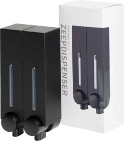 Aquathof, Zeepdispenser, Mat Zwart, 2 Kamer, 2 Reservoirs, 2x250ml - Hangend - Wandmontage -Huishoudelijke Artikelen Verkoop 1055x1200