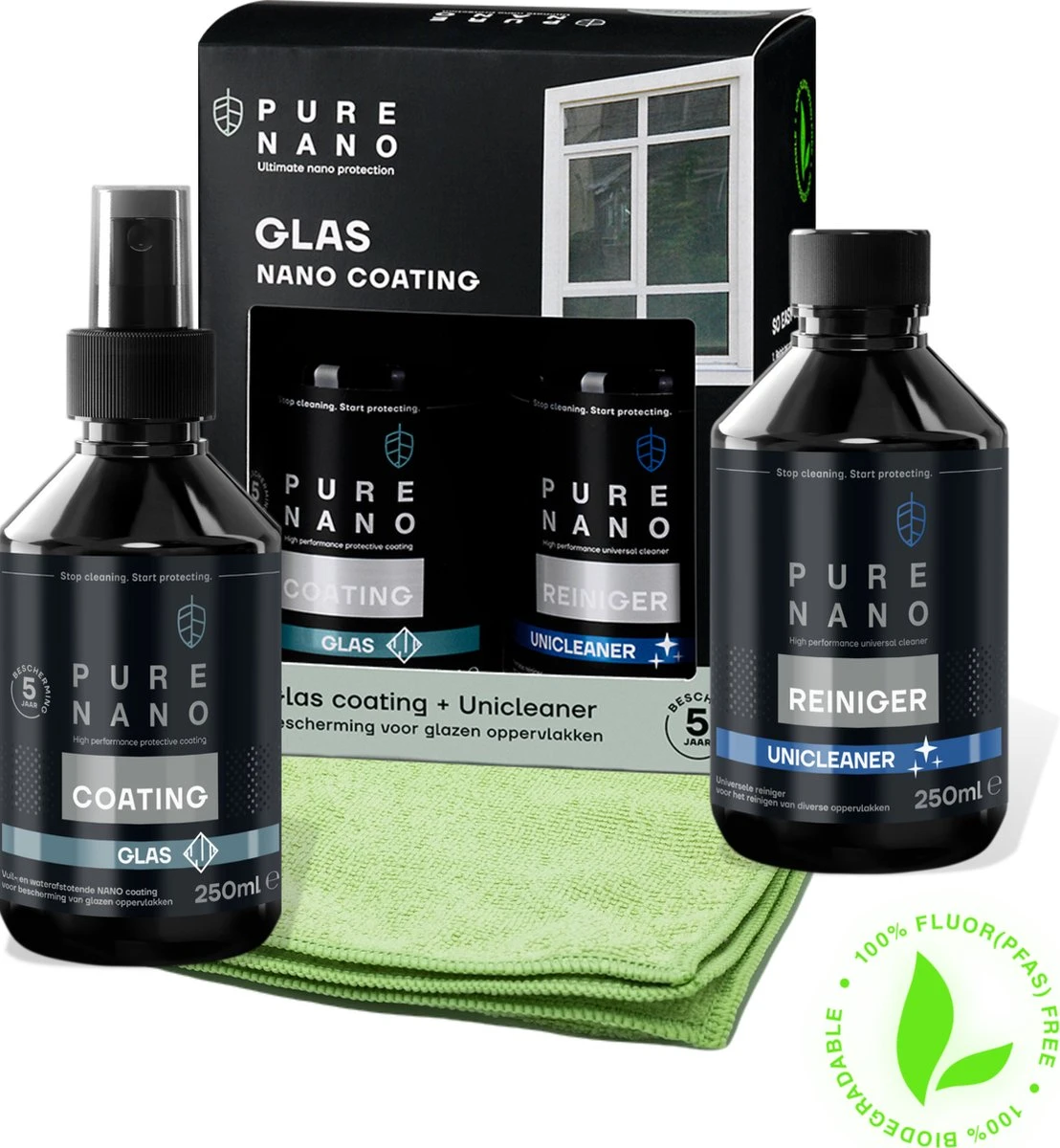 PURE NANO Glas - Nano Coating Voor 5 Jaar Heldere Ramen Met Minder Schoonmaakwerk - 250 Ml 3 PURE NANO Glas - Nano Coating Voor 5 Jaar Heldere Ramen Met Minder Schoonmaakwerk - 250 Ml