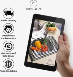 Kitch&Life Afdruiprek Oprolbaar - Mat Zwart - Pannenonderzetter - Afdruipmat - Keukenrek 3-in-1 17 Kitch&Life Afdruiprek Oprolbaar - Mat Zwart - Pannenonderzetter - Afdruipmat - Keukenrek 3-in-1 -Huishoudelijke Artikelen Verkoop 1125x1200