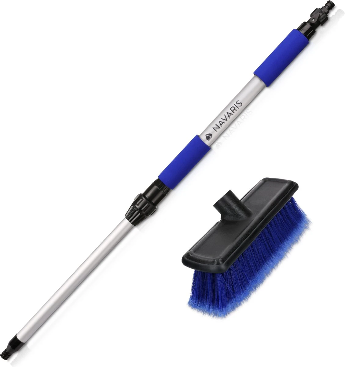 Navaris Telescopische Autowasborstel - Watergevoerde Wasborstel Voor Auto's En Ramen Met Uitschuifbare Lange Handgreep En Zachte Haren - Blauw 4 Navaris Telescopische Autowasborstel - Watergevoerde Wasborstel Voor Auto's En Ramen Met Uitschuifbare Lange Handgreep En Zachte Haren - Blauw - Afbeelding 2