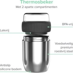Coninx Thermos Lunchbox - Muesli Beker To Go - Isoleer Lunchpot - Yoghurtbeker To Go - Mueslibeker 840ml (600ml+240ml) - RVS -Huishoudelijke Artikelen Verkoop 1195x1200 2