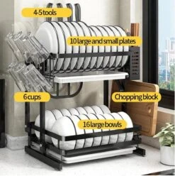 Doogo® Afdruiprek Met Lekbak 2 Laags – Inklapbaar - Muur Hangen Mogelijke - Afwasrek – Met 2 Lekbakken – Extra Accessories Voor Servies En Snijplanken - RVS -Huishoudelijke Artikelen Verkoop 1195x1200 3