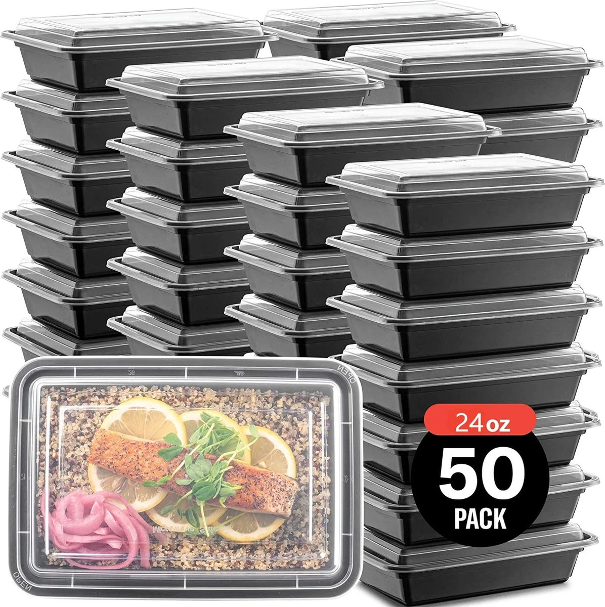 Buxibo - 50 Meal Prep Bakjes - Salade/Lunch Box - Diepvriesbakjes - Vershoudbakjes - Plastic Bakjes Met Deksel - Vershouddoos - Magnetron Vaatwasser Bestendig - 24 Oz/0.7 Liter Inhoud - Herbruikbaar - Kunststof - BPA Vrij - Zwart 3 Buxibo - 50 Meal Prep Bakjes - Salade/Lunch Box - Diepvriesbakjes - Vershoudbakjes - Plastic Bakjes Met Deksel - Vershouddoos - Magnetron Vaatwasser Bestendig - 24 Oz/0.7 Liter Inhoud - Herbruikbaar - Kunststof - BPA Vrij - Zwart