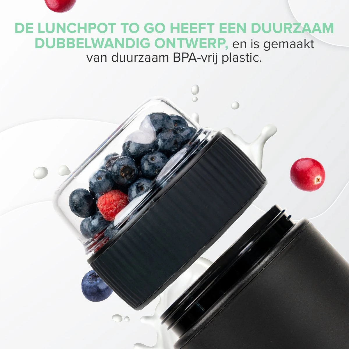 Coninx Yoghurtbeker To Go - Muesli Beker To Go - Lunchbeker - Mueslibeker 640ml (450ml+190ml) - Zwart 5 Coninx Yoghurtbeker To Go - Muesli Beker To Go - Lunchbeker - Mueslibeker 640ml (450ml+190ml) - Zwart - Afbeelding 3