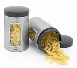 Brabantia Voorraadbus - 1,4 L - Matt Steel Fingerprint Proof / Matt Black Deksel - Met Venster -Huishoudelijke Artikelen Verkoop 1200x1060