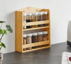 ACAZA Ophangbaar Kruidenrek Met 10 Glazen Kruidenpotjes, Spice Rack, Keuken Rek, Kruiden Organizer Voor Specerijen, Peper, Zout, 26 Cm Breed, Bamboe -Huishoudelijke Artikelen Verkoop 1200x1075