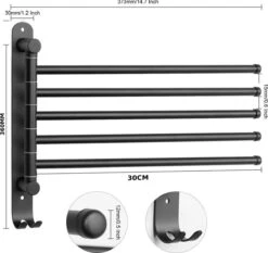 BOTC Handdoekrek - 5-armig Handdoekhouder - Handdoekstang - 180 Graden Verstelbaar - Badkamer - Zwart -Huishoudelijke Artikelen Verkoop 1200x1131