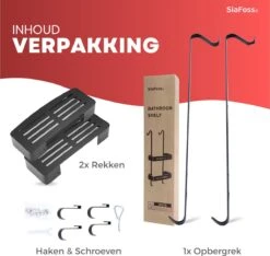 SIAFOSS Doucherek XL Zonder Boren Doucherek Hangend - 100% Stevig - 100% RVS - Hangend Badkamerrekje - Doucherek Aan Douchewand - Badkamer Accessoires - RVS Zwart - 2 Laags - Douchemand -Huishoudelijke Artikelen Verkoop 1200x1136
