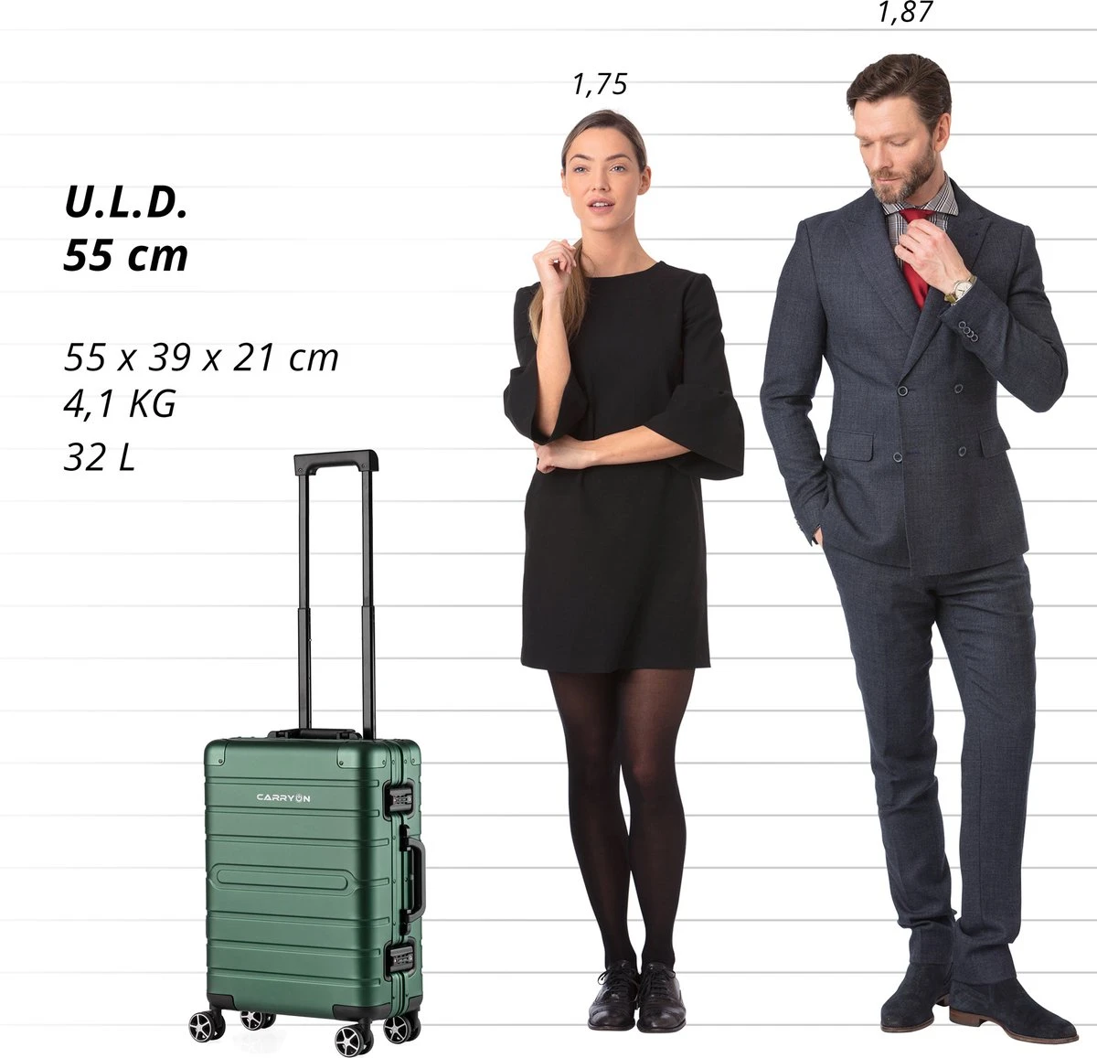 CarryOn ULD Handbagage - Luxe Aluminium Trolley 55cm - Dubbel TSA Slot - Dubbele Wielen - Groen 6 CarryOn ULD Handbagage - Luxe Aluminium Trolley 55cm - Dubbel TSA Slot - Dubbele Wielen - Groen - Afbeelding 4
