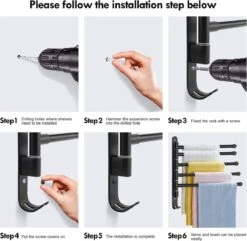 BOTC Handdoekrek - 5-armig Handdoekhouder - Handdoekstang - 180 Graden Verstelbaar - Badkamer - Zwart -Huishoudelijke Artikelen Verkoop 1200x1173