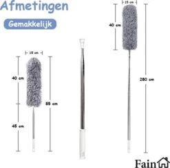 Fain® Plumeau Met Telescoopsteel – Grijs – 80 Tot 280 Cm - Uitschuifbaar – Wasbaar - Flexibel 360° Draaibaar – Duster - Microvezel Ragebol -Huishoudelijke Artikelen Verkoop 1200x1182 6