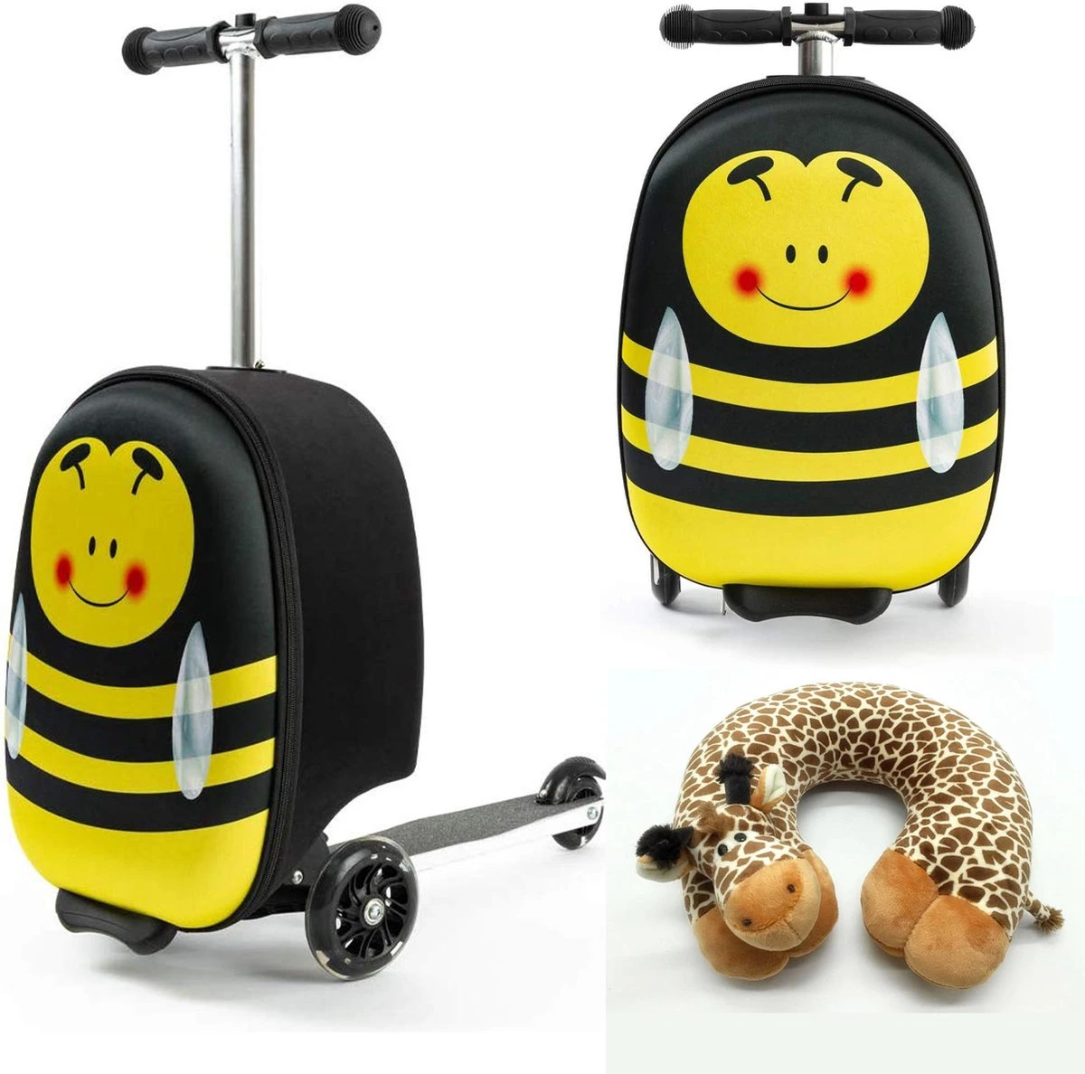 Rolkoffer Trolley Voor Kinderen | Geel | Trolley | Tas Kind | Bagagekoffer | Step Jongen | Vliegtuig Nekkussen | Step Met 3 Wielen | FDBW | Koffer Handbagage - 50 Kilo - Bouncy Box 40x20x25 Cm + Nekkussen Vliegtuig 3 Rolkoffer Trolley Voor Kinderen | Geel | Trolley | Tas Kind | Bagagekoffer | Step Jongen | Vliegtuig Nekkussen | Step Met 3 Wielen | FDBW | Koffer Handbagage - 50 Kilo - Bouncy Box 40x20x25 Cm + Nekkussen Vliegtuig