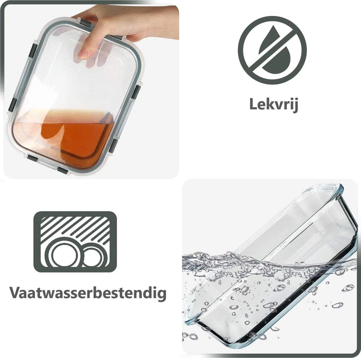 VMCA Glazen Vershoudbakjes Voor Vriezer Oven En Magnetron - 10 Bakjes - Grijs 4 VMCA Glazen Vershoudbakjes Voor Vriezer Oven En Magnetron - 10 Bakjes - Grijs - Afbeelding 2