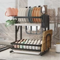 Doogo® Afdruiprek Met Lekbak 2 Laags – Inklapbaar - Muur Hangen Mogelijke - Afwasrek – Met 2 Lekbakken – Extra Accessories Voor Servies En Snijplanken - RVS -Huishoudelijke Artikelen Verkoop 1200x1195 6