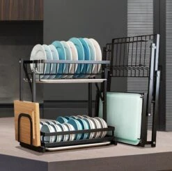 Doogo® Afdruiprek Met Lekbak 2 Laags – Inklapbaar - Muur Hangen Mogelijke - Afwasrek – Met 2 Lekbakken – Extra Accessories Voor Servies En Snijplanken - RVS -Huishoudelijke Artikelen Verkoop 1200x1197 11