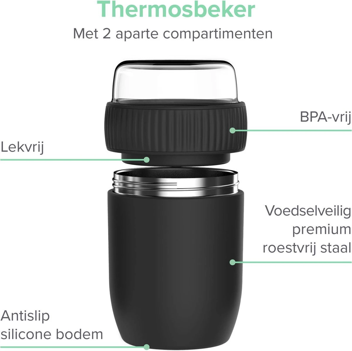 Coninx Thermos Lunchbox - Muesli Beker To Go - Isoleer Lunchpot - Yoghurtbeker To Go - Mueslibeker 840ml (600ml+240ml) - RVS / Zwart 9 Coninx Thermos Lunchbox - Muesli Beker To Go - Isoleer Lunchpot - Yoghurtbeker To Go - Mueslibeker 840ml (600ml+240ml) - RVS / Zwart - Afbeelding 7