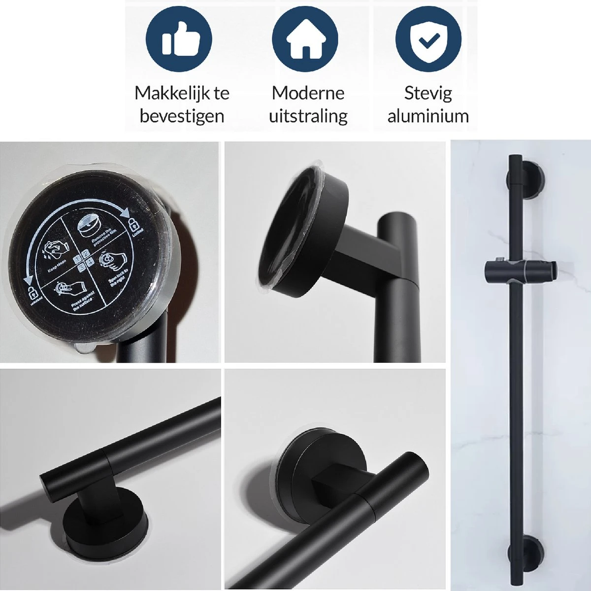 Moodcare® Glijstang - Douche Glijstang - 70 Cm - Mat Zwart - Zonder Boren 5 Moodcare® Glijstang - Douche Glijstang - 70 Cm - Mat Zwart - Zonder Boren - Afbeelding 3