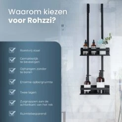 Rohzzi Doucherek Zonder Boren - 30 Dagen Uitproberen - Doucherek Hangend - Badkamer Accessoires - RVS - 2 Laags -Huishoudelijke Artikelen Verkoop 1200x1199