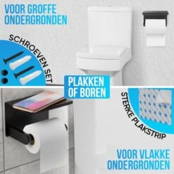 Strex WC Rolhouder Met Plankje - Zwart - Zelfklevend / Boren / Zonder Boren - Toiletrolhouder - WC Papier Houder -Huishoudelijke Artikelen Verkoop 1200x1200 1