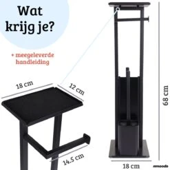 Mmoods Toiletbutler Zwart - WC Borstel Met Toiletrolhouder Vrijstaand - Toiletborstel Siliconen Industrieel Design Mmoods - Reserverolhouder Zonder Boren Staand Met Plankje RVS -Huishoudelijke Artikelen Verkoop 1200x1200 112