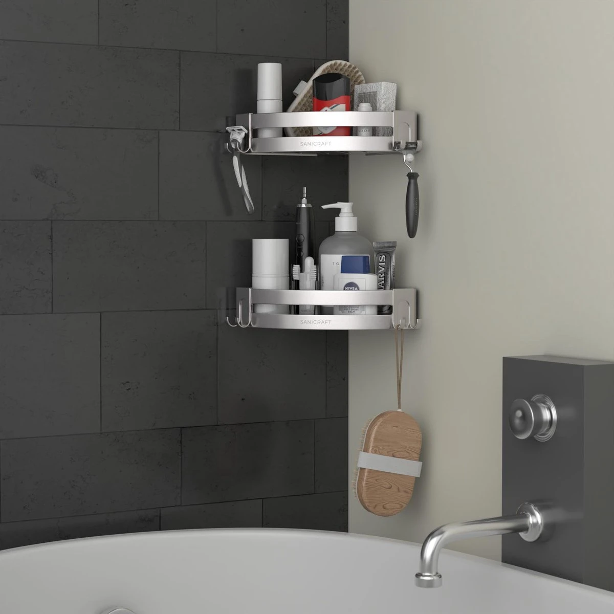 Sanicraft® Doucherekje - Doucherekje Zonder Boren - Geschikt Voor Elk Type Muur - Doucherekje Hangend - Doucheplank - Doucherekje Hoek - Doucherekje Zilver 4 Sanicraft® Doucherekje - Doucherekje Zonder Boren - Geschikt Voor Elk Type Muur - Doucherekje Hangend - Doucheplank - Doucherekje Hoek - Doucherekje Zilver - Afbeelding 2