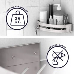 Sanicraft® Doucherekje - Doucherekje Zonder Boren - Geschikt Voor Elk Type Muur - Doucherekje Hangend - Doucheplank - Doucherekje Hoek - Doucherekje Zilver 15 Sanicraft® Doucherekje - Doucherekje Zonder Boren - Geschikt Voor Elk Type Muur - Doucherekje Hangend - Doucheplank - Doucherekje Hoek - Doucherekje Zilver -Huishoudelijke Artikelen Verkoop 1200x1200 235