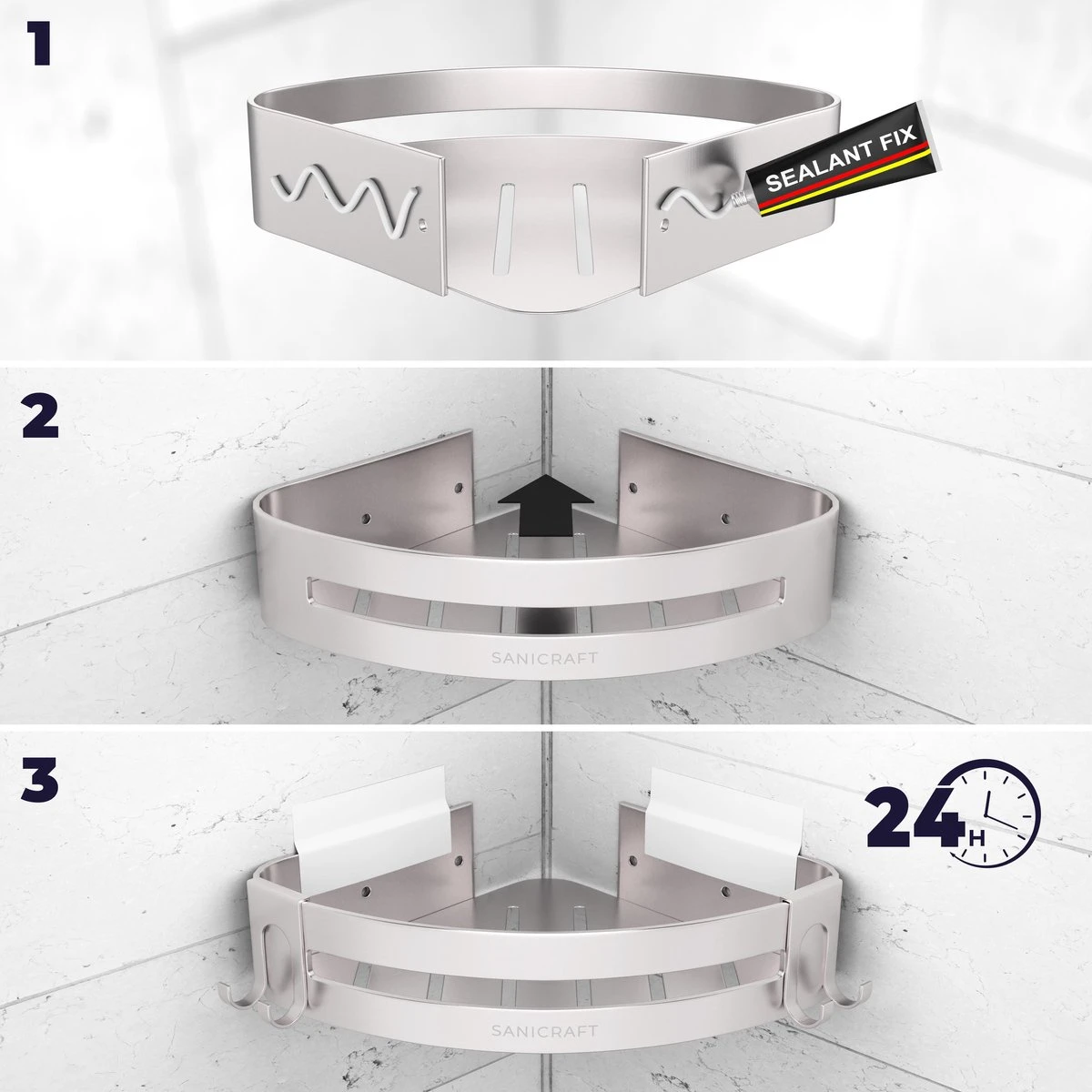 Sanicraft® Doucherekje - Doucherekje Zonder Boren - Geschikt Voor Elk Type Muur - Doucherekje Hangend - Doucheplank - Doucherekje Hoek - Doucherekje Zilver 9 Sanicraft® Doucherekje - Doucherekje Zonder Boren - Geschikt Voor Elk Type Muur - Doucherekje Hangend - Doucheplank - Doucherekje Hoek - Doucherekje Zilver - Afbeelding 7