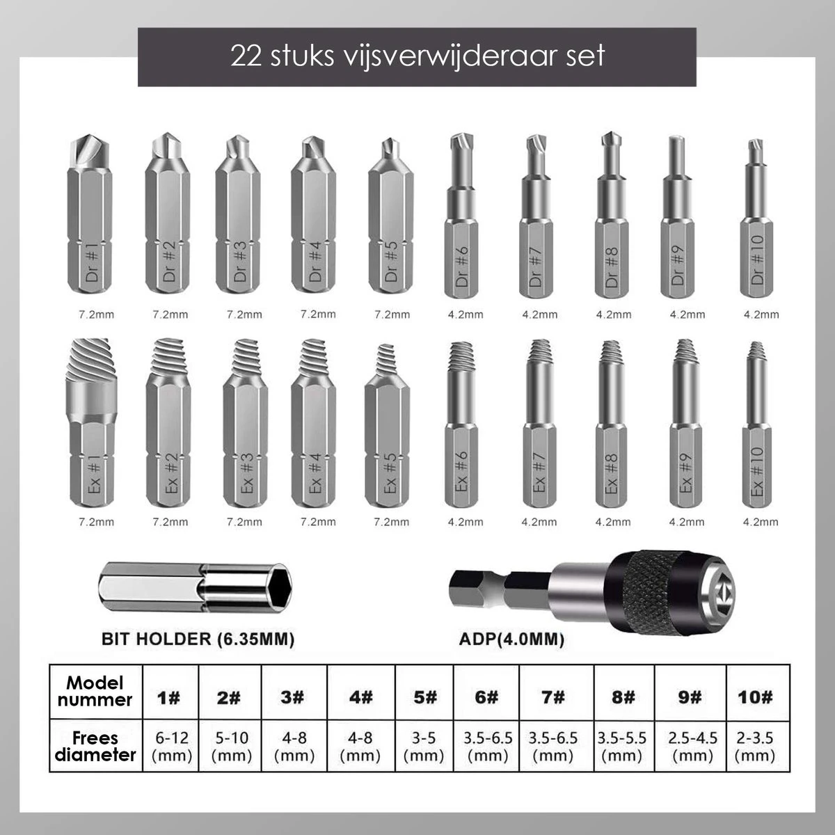 Novalits - Professionele Bit- & Borensets - Schroefverwijderset - 22-delig - HSS Materiaal - Schroefverwijderaar - Uitboorset - Borenset - Schroefbitset - Linkse Tap - Bitset - Metaalborenset - Draadtapset - Versleten Schroeven & Bouten Verwijderen 5 Novalits - Professionele Bit- & Borensets - Schroefverwijderset - 22-delig - HSS Materiaal - Schroefverwijderaar - Uitboorset - Borenset - Schroefbitset - Linkse Tap - Bitset - Metaalborenset - Draadtapset - Versleten Schroeven & Bouten Verwijderen - Afbeelding 3