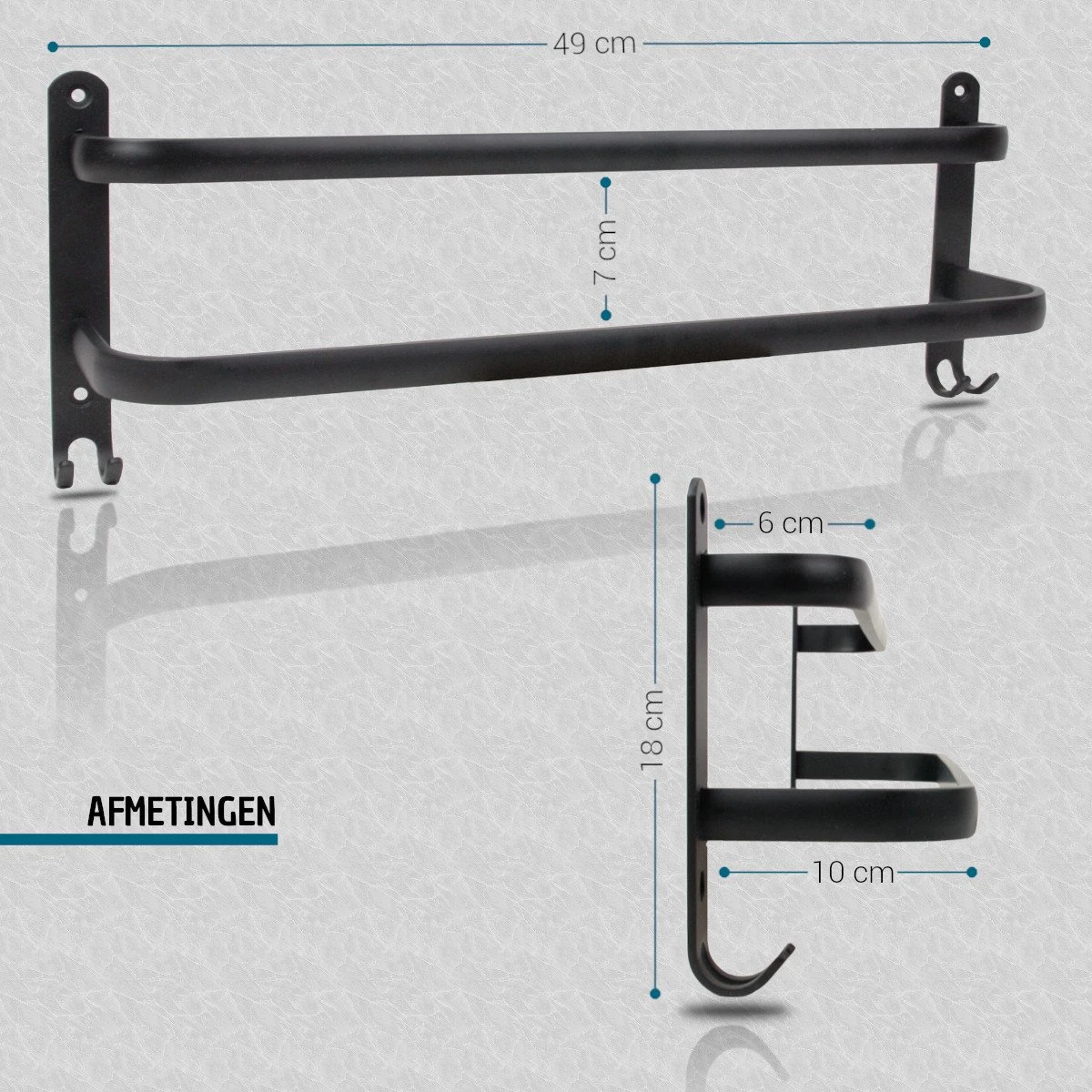 Vannons - Handdoekrek - Handdoekrek Badkamer - 2 Handdoeken - Zwart 5 Vannons - Handdoekrek - Handdoekrek Badkamer - 2 Handdoeken - Zwart - Afbeelding 3