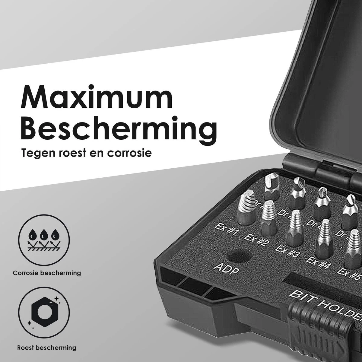 Novalits - Professionele Bit- & Borensets - Schroefverwijderset - 22-delig - HSS Materiaal - Schroefverwijderaar - Uitboorset - Borenset - Schroefbitset - Linkse Tap - Bitset - Metaalborenset - Draadtapset - Versleten Schroeven & Bouten Verwijderen 10 Novalits - Professionele Bit- & Borensets - Schroefverwijderset - 22-delig - HSS Materiaal - Schroefverwijderaar - Uitboorset - Borenset - Schroefbitset - Linkse Tap - Bitset - Metaalborenset - Draadtapset - Versleten Schroeven & Bouten Verwijderen - Afbeelding 8