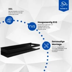 SanitairXL - Doucherek Zwart RVS - 50 Cm Breed - Badkamer Rekje - Douche Rekje - Wandrekje - Hangend Doucherek - Keuken Wandrek -Huishoudelijke Artikelen Verkoop 1200x1200 349