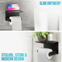 Strex WC Rolhouder Met Plankje - Zwart - Zelfklevend / Boren / Zonder Boren - Toiletrolhouder - WC Papier Houder -Huishoudelijke Artikelen Verkoop 1200x1200 4