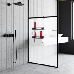 SIAFOSS Doucherek Zonder Boren Doucherek Hangend - 100% Stevig - 100% RVS - Hangend Badkamerrekje - Doucherek Aan Douchewand - Badkamer Accessoires - RVS Zwart - 2 Laags - Douchemand -Huishoudelijke Artikelen Verkoop 1200x1200 40