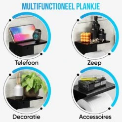 Strex WC Rolhouder Met Plankje - Zwart - Zelfklevend / Boren / Zonder Boren - Toiletrolhouder - WC Papier Houder -Huishoudelijke Artikelen Verkoop 1200x1200 5