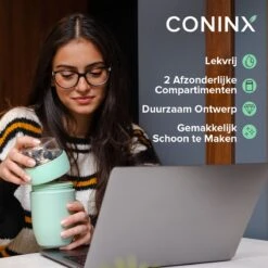Coninx Yoghurtbeker To Go - Muesli Beker To Go - Lunchbeker - Mueslibeker 640ml (450ml+190ml) - Groen -Huishoudelijke Artikelen Verkoop 1200x1200 672