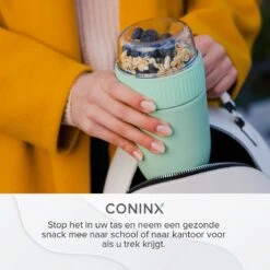 Coninx Yoghurtbeker To Go - Muesli Beker To Go - Lunchbeker - Mueslibeker 640ml (450ml+190ml) - Groen -Huishoudelijke Artikelen Verkoop 1200x1200 675