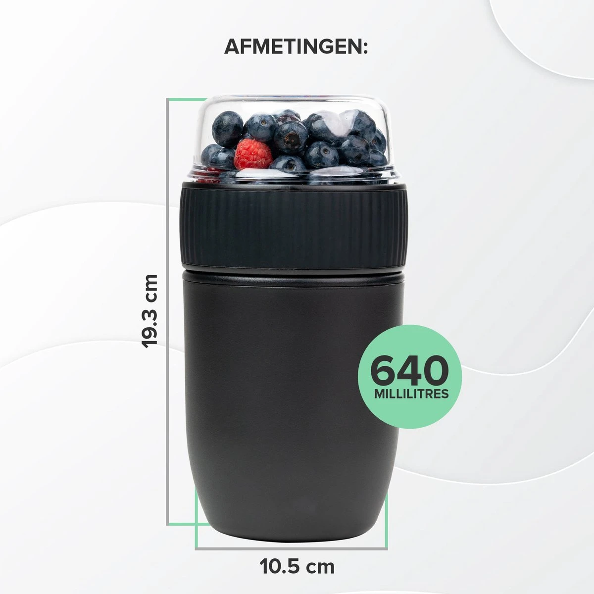Coninx Yoghurtbeker To Go - Muesli Beker To Go - Lunchbeker - Mueslibeker 640ml (450ml+190ml) - Zwart 4 Coninx Yoghurtbeker To Go - Muesli Beker To Go - Lunchbeker - Mueslibeker 640ml (450ml+190ml) - Zwart - Afbeelding 2