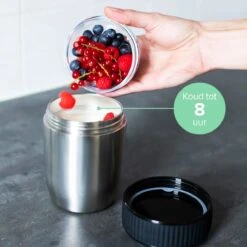 Coninx Thermos Lunchbox - Muesli Beker To Go - Isoleer Lunchpot - Yoghurtbeker To Go - Mueslibeker 840ml (600ml+240ml) - RVS -Huishoudelijke Artikelen Verkoop 1200x1200 691