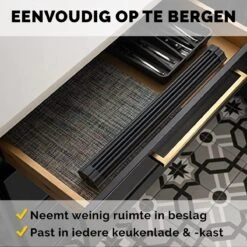 Kitch&Life Afdruiprek Oprolbaar - Mat Zwart - Pannenonderzetter - Afdruipmat - Keukenrek 3-in-1 18 Kitch&Life Afdruiprek Oprolbaar - Mat Zwart - Pannenonderzetter - Afdruipmat - Keukenrek 3-in-1 -Huishoudelijke Artikelen Verkoop 1200x1200 709