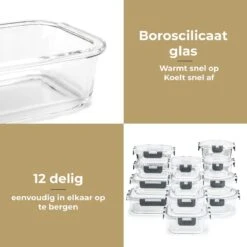 Vershoudbakjes - Meal Prep Bakjes - Diepvriesbakjes - Vershouddoos - Vershoudbakjes Set - Glas - 12 Stuks - BPA Vrij - Stosh -Huishoudelijke Artikelen Verkoop 1200x1200 906