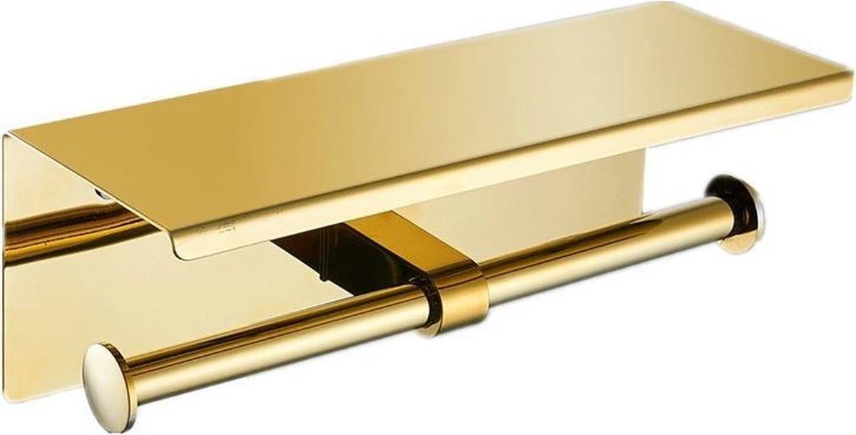 Merkloos TDR - Dubbele Toiletrol Houder - RVS - Met Geïntegreerd Goudkleurig Plankje / Planchet 9 Merkloos TDR - Dubbele Toiletrol Houder - RVS - Met Geïntegreerd Goudkleurig Plankje / Planchet - Afbeelding 7