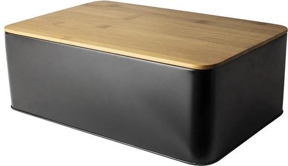 Gusta Brooddoostrommel - Metaal - 32x21x13cmMat - Zwart /Bamboe 3 Gusta Brooddoostrommel - Metaal - 32x21x13cmMat - Zwart /Bamboe