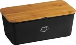 Melamine Broodtrommel Met Bamboe Snijplank | Brood Bewaar Doos Met Hoge Kwaliteit Bamboe Snij Plank | Met Bamboe Deksel, Te Gebruiken Als Brood Snijplank | Afm. 34 X 18 X 14 Cm. | Kleur Brood Trommel: ZWART -Huishoudelijke Artikelen Verkoop 1200x713