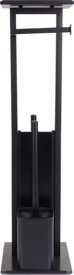 Mmoods Toiletbutler Zwart - WC Borstel Met Toiletrolhouder Vrijstaand - Toiletborstel Siliconen Industrieel Design Mmoods - Reserverolhouder Zonder Boren Staand Met Plankje RVS -Huishoudelijke Artikelen Verkoop 323x1200