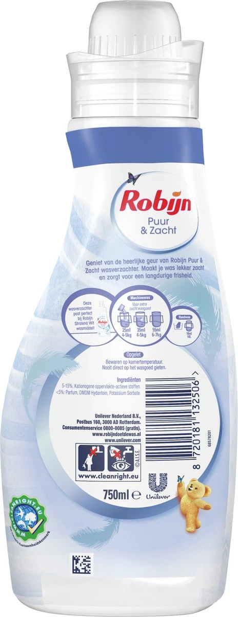 Robijn Puur & Zacht Wasverzachter - 8 X 30 Wasbeurten - Voordeelverpakking 4 Robijn Puur & Zacht Wasverzachter - 8 X 30 Wasbeurten - Voordeelverpakking - Afbeelding 2