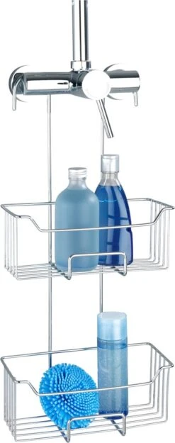 WENKO Doucherek Milo 2-laags 25x55cm RVS Glanzend - Doucherek Zonder Boren - Doucherek Hangend -Huishoudelijke Artikelen Verkoop 474x1200