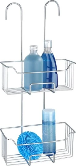 WENKO Doucherek Milo 2-laags 25x55cm RVS Glanzend - Doucherek Zonder Boren - Doucherek Hangend -Huishoudelijke Artikelen Verkoop 553x1200