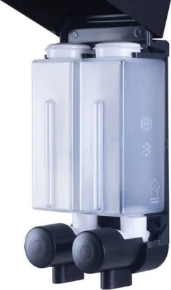 Aquathof, Zeepdispenser, Mat Zwart, 2 Kamer, 2 Reservoirs, 2x250ml - Hangend - Wandmontage -Huishoudelijke Artikelen Verkoop 708x1200
